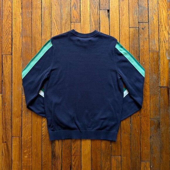 OuterKnown Organic Cotton Crew Neck Knit Sweater Men Small Blue White Green - Picture 5 of 6